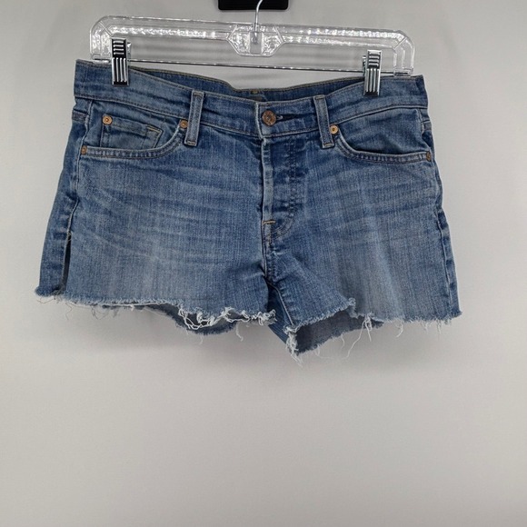 7 For All Mankind Josefina Denim Shorts Distressed Frayed Hem Light Wash - Picture 1 of 8